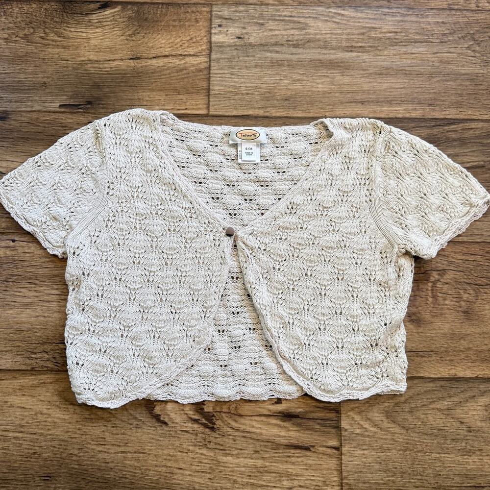 Vintage Talbots Crocheted Knit Silk Blend Cardigan Shrug